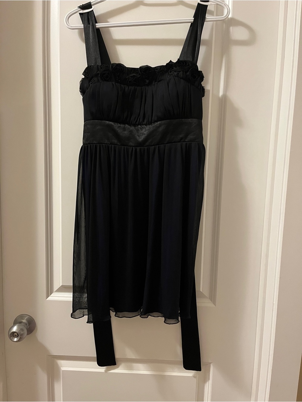 Jolie Black Chiffon Floral-Trim Slip Dress